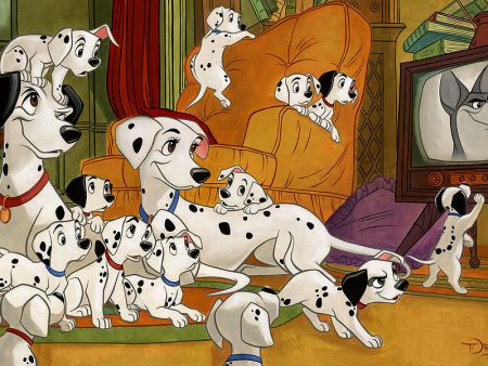 101 Dalmatians Walt Disney Fine Art Tim Rogerson Signed Limited Edition of 195 Print on Canvas  Movie Night  For Sale