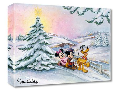 Mickey Mouse Minnie Mouse Christmas Walt Disney Fine Art Michelle St. Laurent Limited Edition of 1500 Treasures on Canvas Print TOC  Winter Sleigh Ride  Online Sale