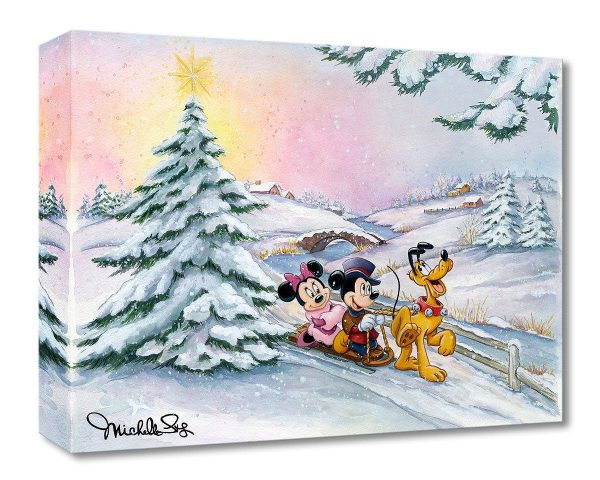 Mickey Mouse Minnie Mouse Christmas Walt Disney Fine Art Michelle St. Laurent Limited Edition of 1500 Treasures on Canvas Print TOC  Winter Sleigh Ride  Online Sale