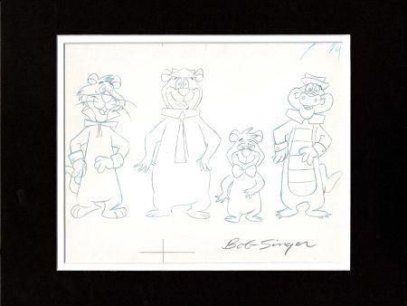 Yogi s Gang Production Animation Art Cel Drawing from 1973 Signed by Animator Bob Singer from the Opening Credits with Snagglepuss For Sale