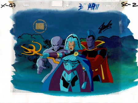 X-Men The Animated Series 1992-1997 Marvel Production Animation Cel Setup with OBG Key Master Setup Lilandra and Gladiator Signed Stan Lee Cheap